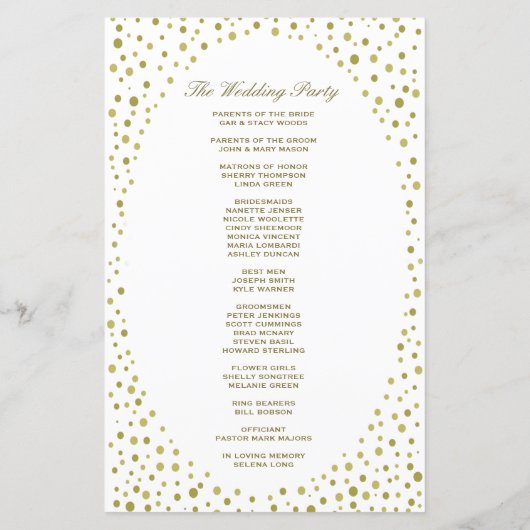 Hochzeitsprogramm | Gold Confetti (Rückseite)