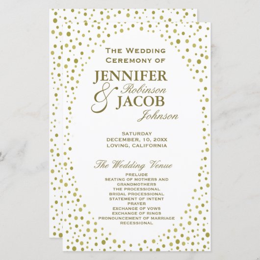 Hochzeitsprogramm | Gold Confetti (Vorne/Hinten)