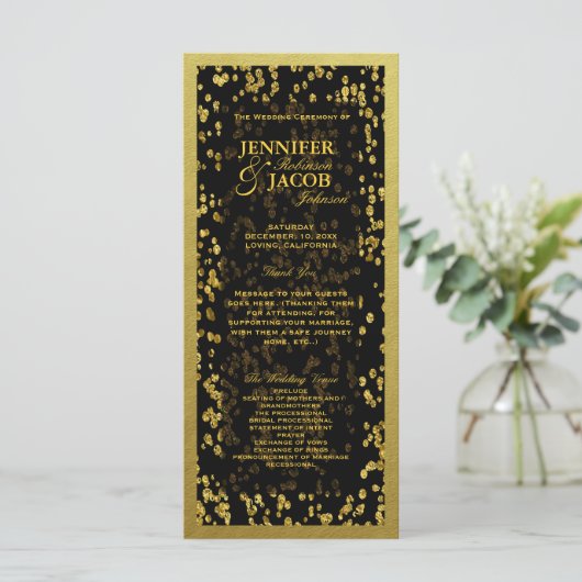 Hochzeitsprogramm | Gold Confetti Programm (Stehend Vorderseite)
