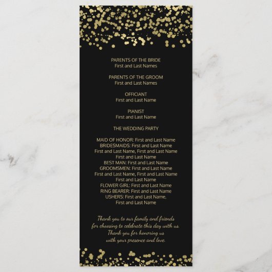 Hochzeitsprogramm Gold Foil Confetti Programm (Rückseite)