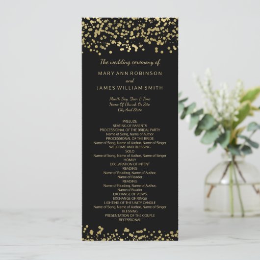 Hochzeitsprogramm Gold Foil Confetti Programm (Stehend Vorderseite)