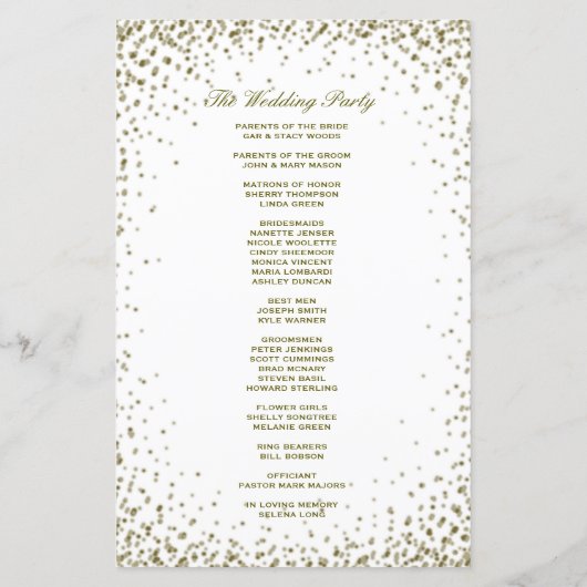 Hochzeitsprogramm | Gold Glitzer Confetti (Rückseite)