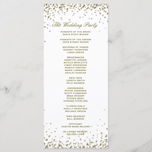 Hochzeitsprogramm | Gold Glitzer Confetti Programm (Rückseite)