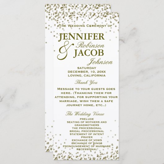 Hochzeitsprogramm | Gold Glitzer Confetti Programm (Vorne/Hinten)