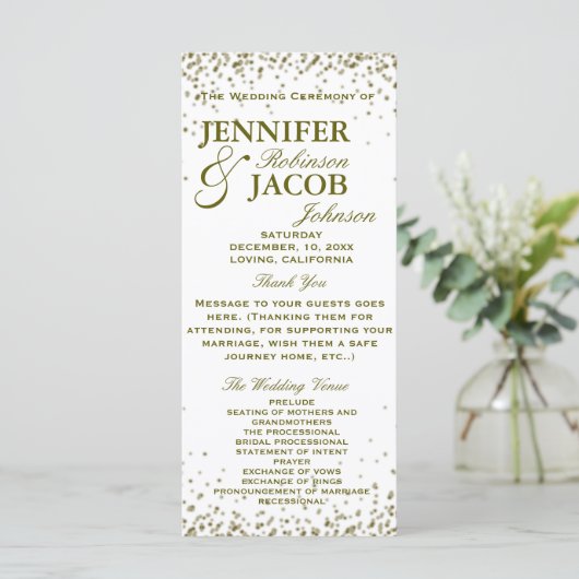 Hochzeitsprogramm | Gold Glitzer Confetti Programm (Stehend Vorderseite)