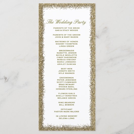 Hochzeitsprogramm | Gold-Glitzer-Grenze Programm (Rückseite)