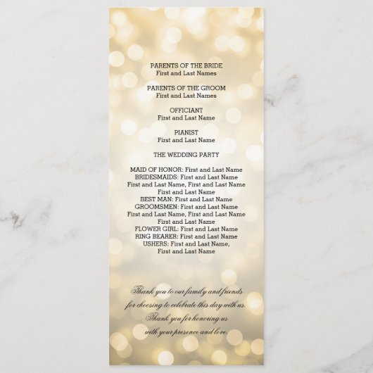 Hochzeitsprogramm Gold Glitzer Lights Programm (Rückseite)
