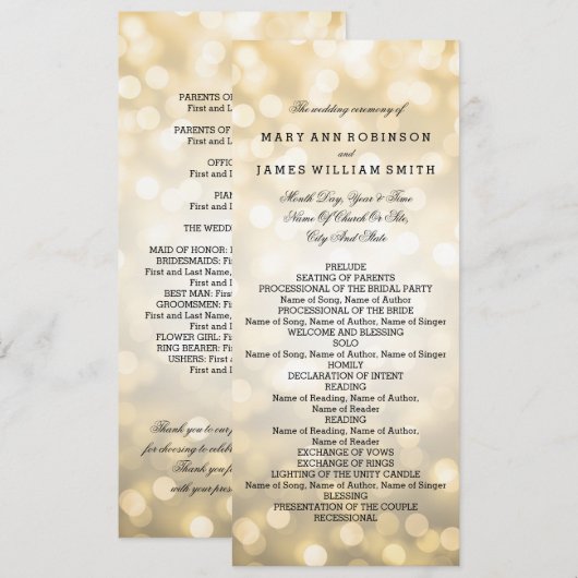 Hochzeitsprogramm Gold Glitzer Lights Programm (Vorne/Hinten)