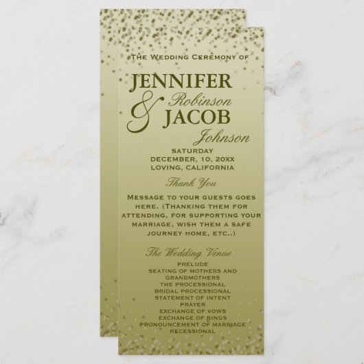 Hochzeitsprogramm | Gold Gradient Glitzer Confetti Programm (Vorne/Hinten)