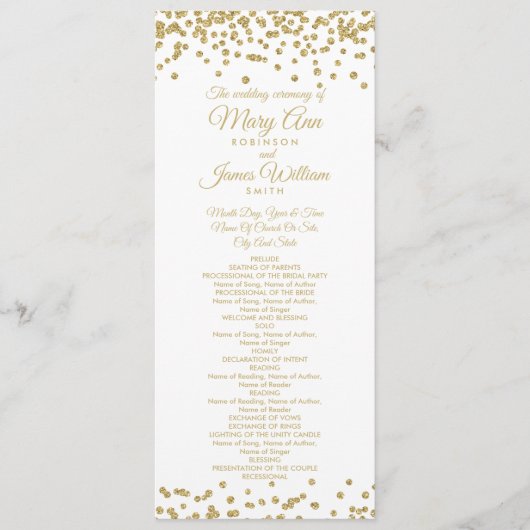 Hochzeitsprogramm Gold Imitats Glitzer Confetti Wh Programm (Vorderseite)