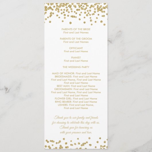 Hochzeitsprogramm Gold Imitats Glitzer Confetti Wh Programm (Rückseite)