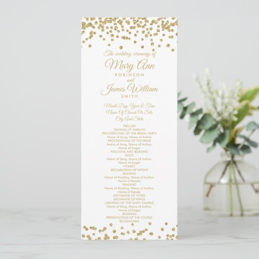 Hochzeitsprogramm Gold Imitats Glitzer Confetti Wh Programm (Stehend Vorderseite)