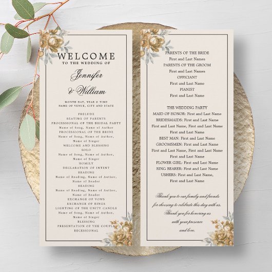 Hochzeitsprogramm Gold Natürlich Rustikale Blumen Einladung