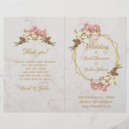 Hochzeitsprogramm Gold rosa Orchideen Marble Geome