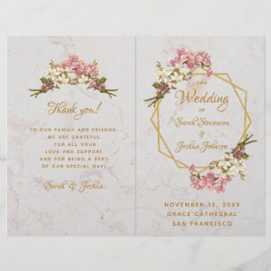 Hochzeitsprogramm Gold Rosa Orchideen Marmor Geome