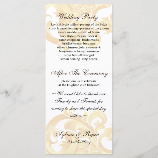 Hochzeitsprogramm "Gold und Braun" Programm (Rückseite)