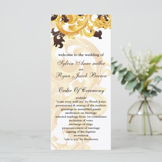 Hochzeitsprogramm "Gold und Braun" Programm (Stehend Vorderseite)