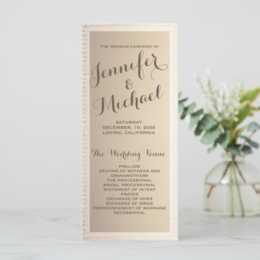 Hochzeitsprogramm | Gold und Tan Programm (Stehend Vorderseite)