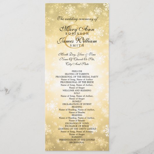 Hochzeitsprogramm Gold Winter Wonderland Sparkle Programm (Vorderseite)