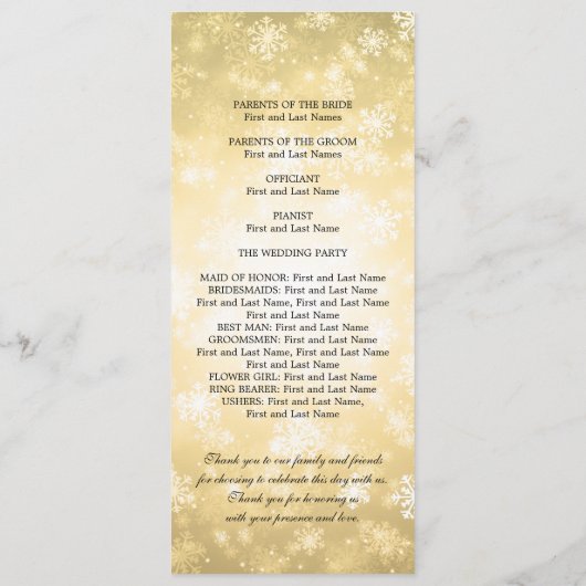 Hochzeitsprogramm Gold Winter Wonderland Sparkle Programm (Rückseite)