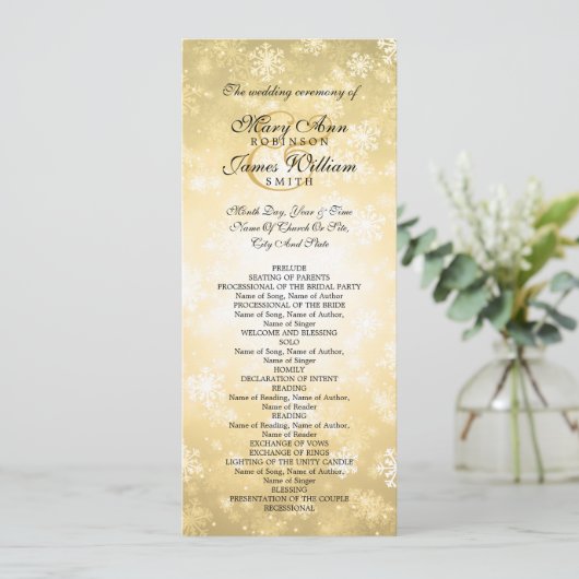 Hochzeitsprogramm Gold Winter Wonderland Sparkle Programm (Stehend Vorderseite)