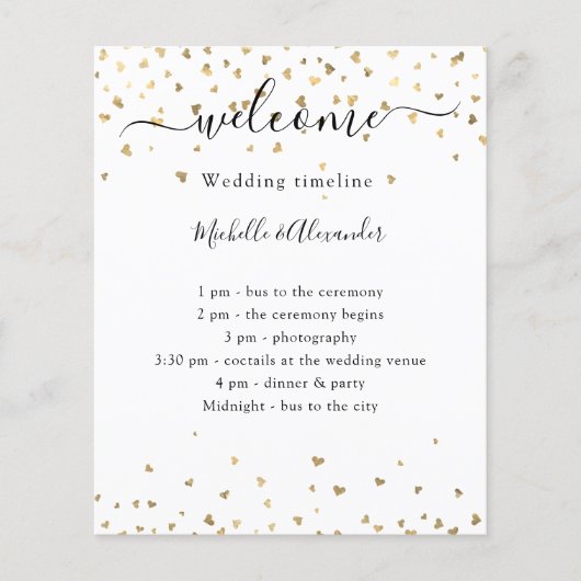 Hochzeitsprogramm Goldherzen willkommen (Vorderseite)