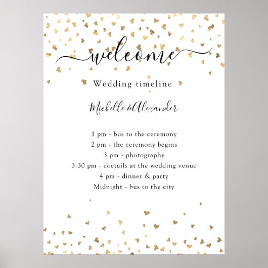 Hochzeitsprogramm Goldherzen willkommen Poster (Vorne)