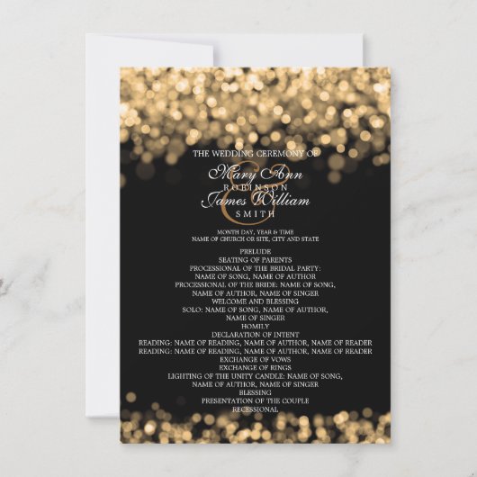 Hochzeitsprogramm Goldlichter Einladung (Vorderseite)