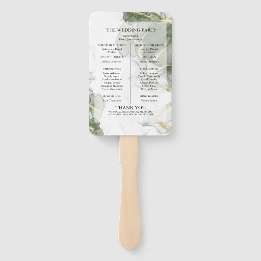 Hochzeitsprogramm | Goldmatte grüne Farbe Fächer (Rückseite)