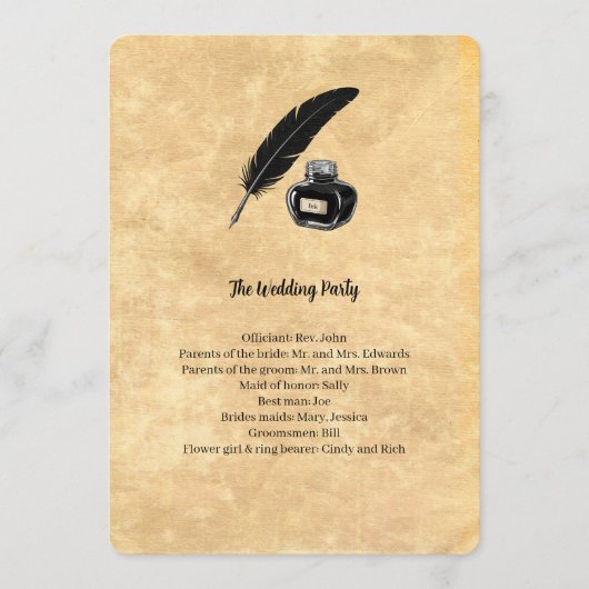 Hochzeitsprogramm Gothic Quill Programm (Vorderseite)