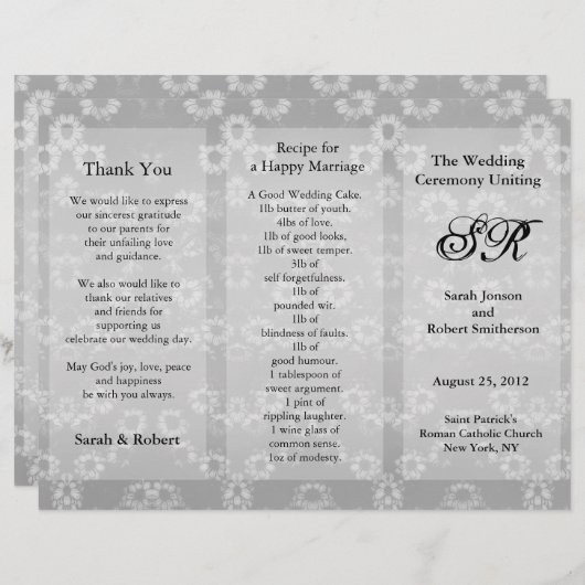 Hochzeitsprogramm Grau-floraler Flyer (Vorne/Hinten)