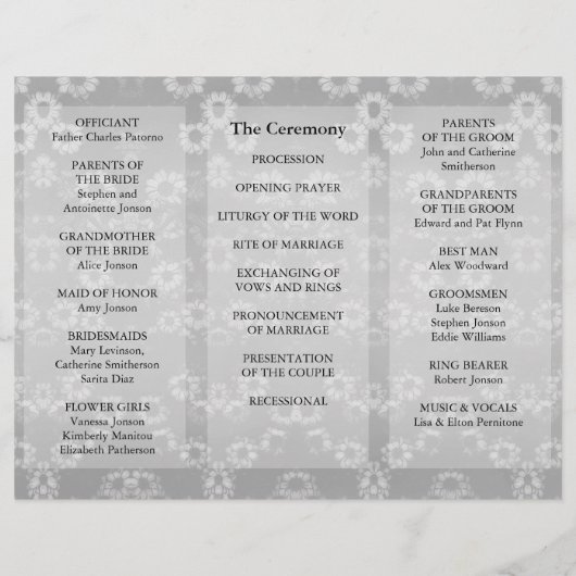 Hochzeitsprogramm Grau-floraler Flyer (Rückseite)