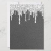 Hochzeitsprogramm Grau Silver Tropfens Glitzer Einladung (Rückseite)