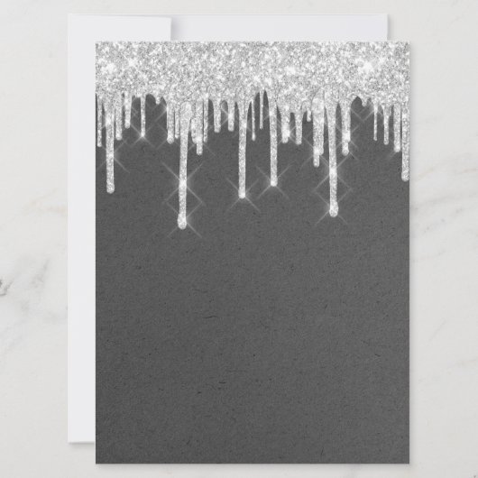 Hochzeitsprogramm Grau Silver Tropfens Glitzer Einladung (Rückseite)