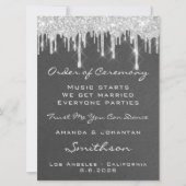 Hochzeitsprogramm Grau Silver Tropfens Glitzer Einladung (Vorderseite)