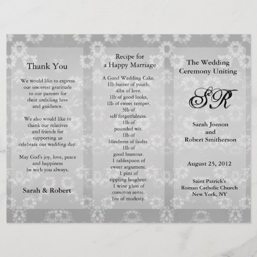 Hochzeitsprogramm Graue Blumen Flyer (Vorderseite)