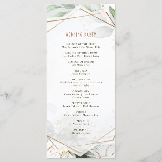 Hochzeitsprogramm Green & Gold Geometric Boho Programm (Rückseite)