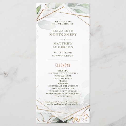 Hochzeitsprogramm Green & Gold Geometric Boho Programm (Vorderseite)
