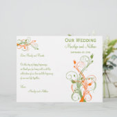 Hochzeitsprogramm | Grün orange weiß | Blütenweiß (Stehend Vorderseite)