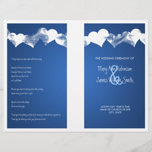 Hochzeitsprogramm Grunge Hearts Blue (Vorderseite)