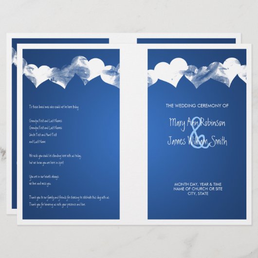 Hochzeitsprogramm Grunge Hearts Blue (Vorne/Hinten)