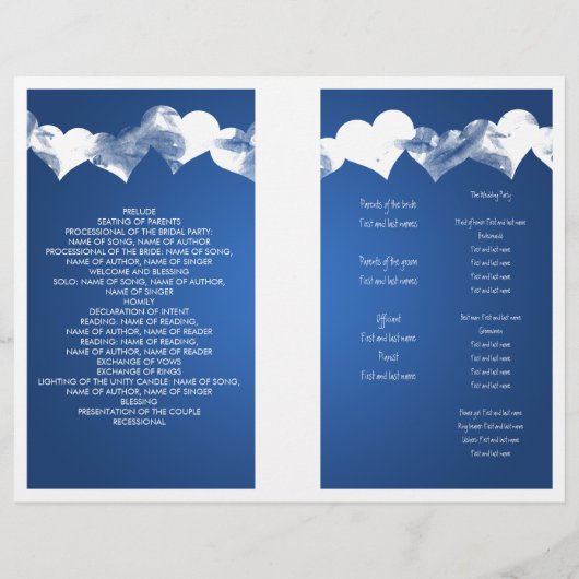 Hochzeitsprogramm Grunge Hearts Blue (Rückseite)