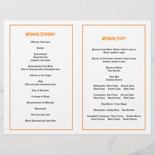 Hochzeitsprogramm Halloween Orange und Schwarzer S (Rückseite)