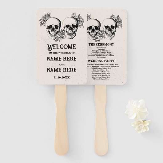 Hochzeitsprogramm Hand Fan Halloween Gothic Skull Fächer (Vorne und Hinten)
