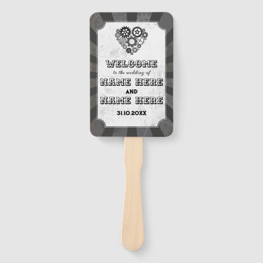 Hochzeitsprogramm Hand Fan Steampunk Hochzeitsherz Fächer (Vorderseite)