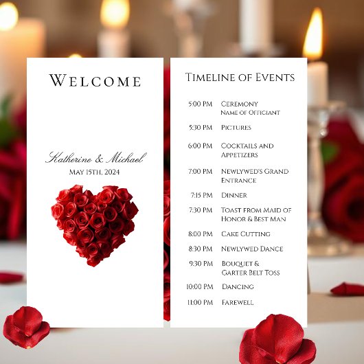 Hochzeitsprogramm-Herzförmige rote Rosen-