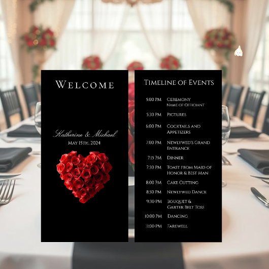 Hochzeitsprogramm-Herzförmige rote Rosen-