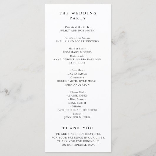 Hochzeitsprogramm im blühenden Weißen Wasser Programm (Rückseite)