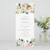 Hochzeitsprogramm im eleganten Rosa Blumengrün Einladung (Stehend Vorderseite)