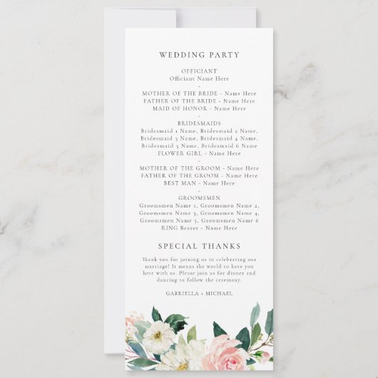 Hochzeitsprogramm im eleganten Rosa Blumengrün Einladung (Rückseite)